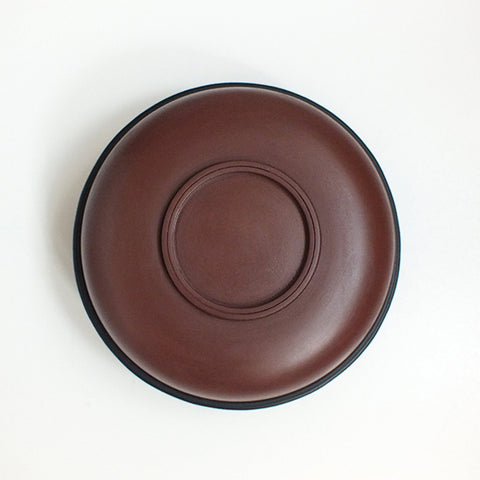 Double bowl in leather and wood